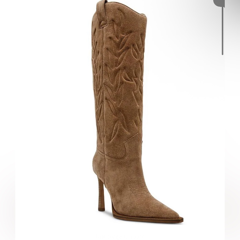 Suede Tan Knee-High Cowgirl Boots